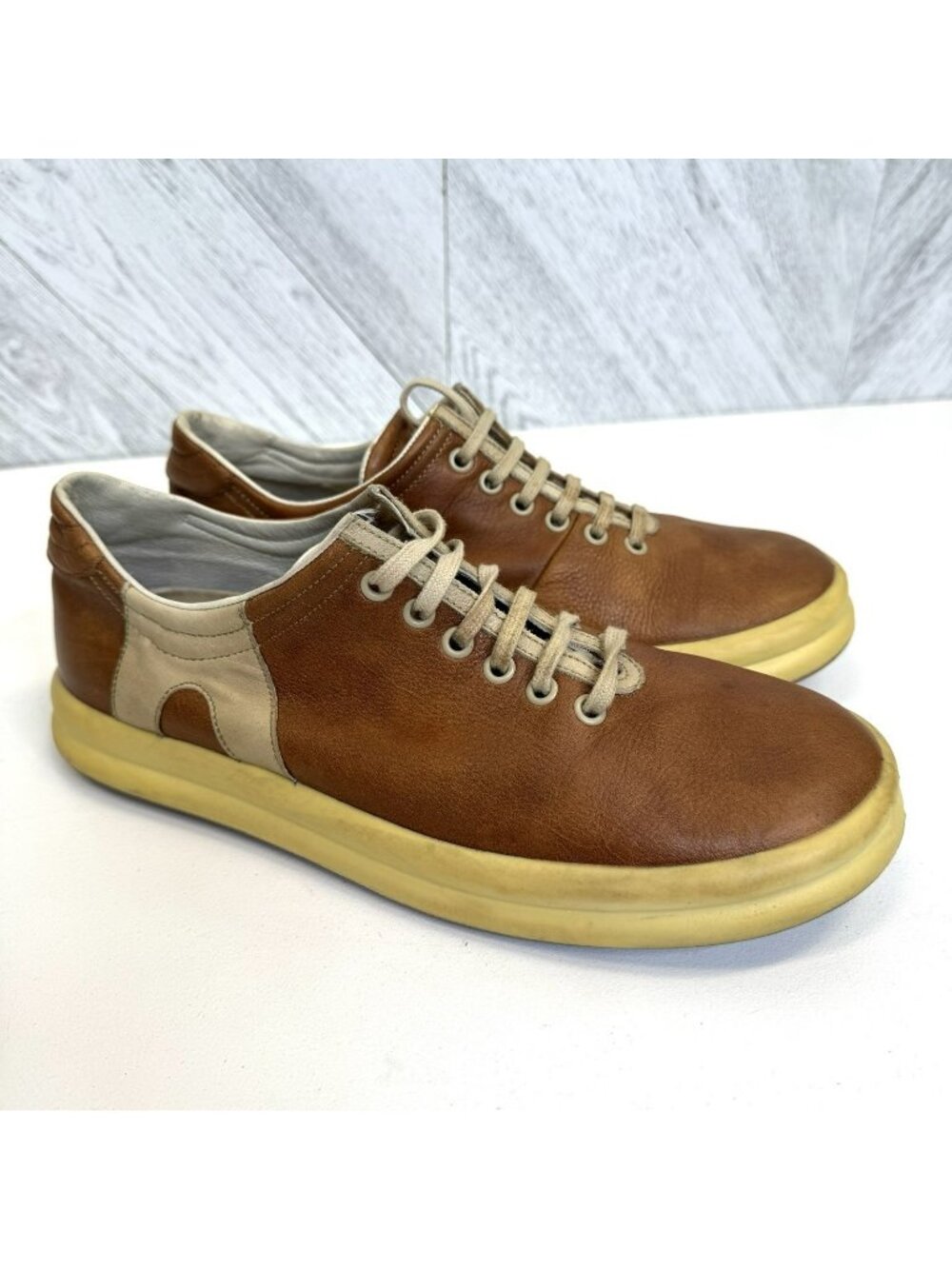 Camper Shoes Runner Twins Sneakers Mens Size 42 US 9 Brown Leather Lace Up